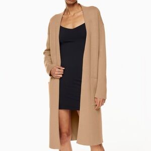 Babaton (Aritzia) Long Open Front Cardigan in Gold Camel
